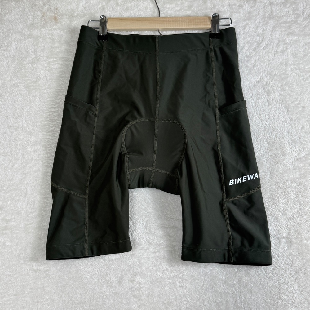 BIKEWA Cycling Shorts Men Size M Green Sport Padded Pockets Reflective